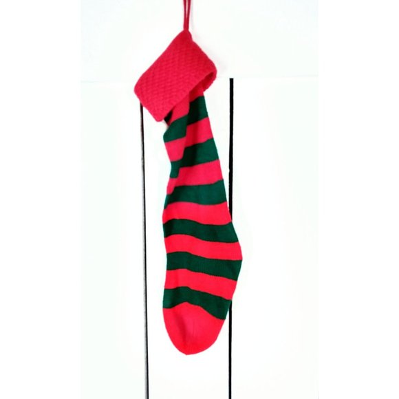 Vintage red and green long striped slouchy Christmas stocking - Picture 3 of 3